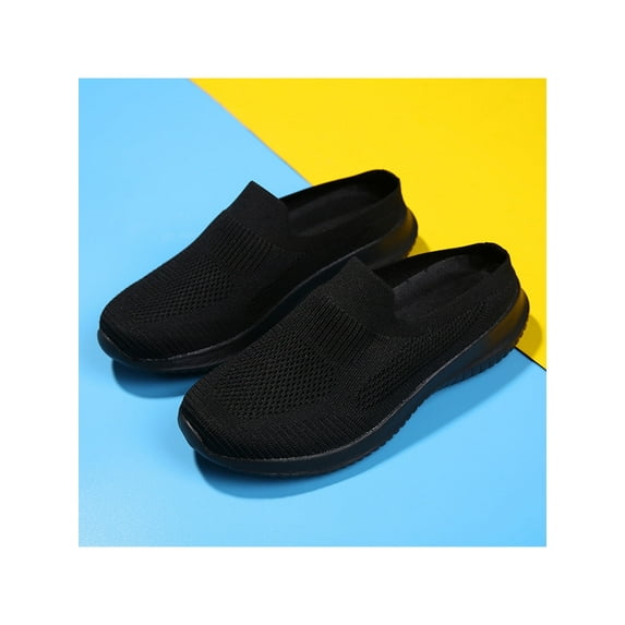 Mules Shoes for Women Slip on Sneakers Backless Walking Shoes Black# 6