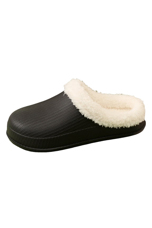 Mules Slippers for Women Men Winter Fuzzy Lined Waterproof Indoor Outdoor Slip on Shoes Casual Warm Memory Foam Platform Slides Black Size 9