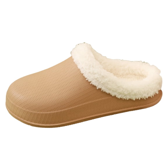 Mules Slippers for Women Men Winter Fuzzy Lined Waterproof Indoor Outdoor Slip on Shoes Casual Warm Memory Foam Platform Slides Khaki Size 8