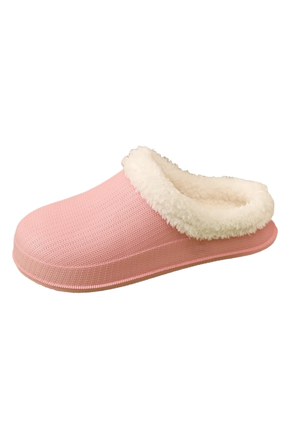 Mules Slippers for Women Men Winter Fuzzy Lined Waterproof Indoor Outdoor Slip on Shoes Casual Warm Memory Foam Platform Slides Pink Size 7