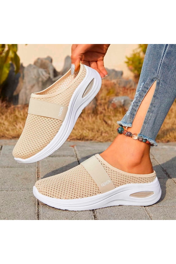 Mules for Women 2026,Women's Mules,Mules for Women Backless Summer Slip-On Slides Air Cushion Orthopedic Shoes Arch-Support Diabetic Slippers Open Back Mesh Breathable Sandals,Beige,6