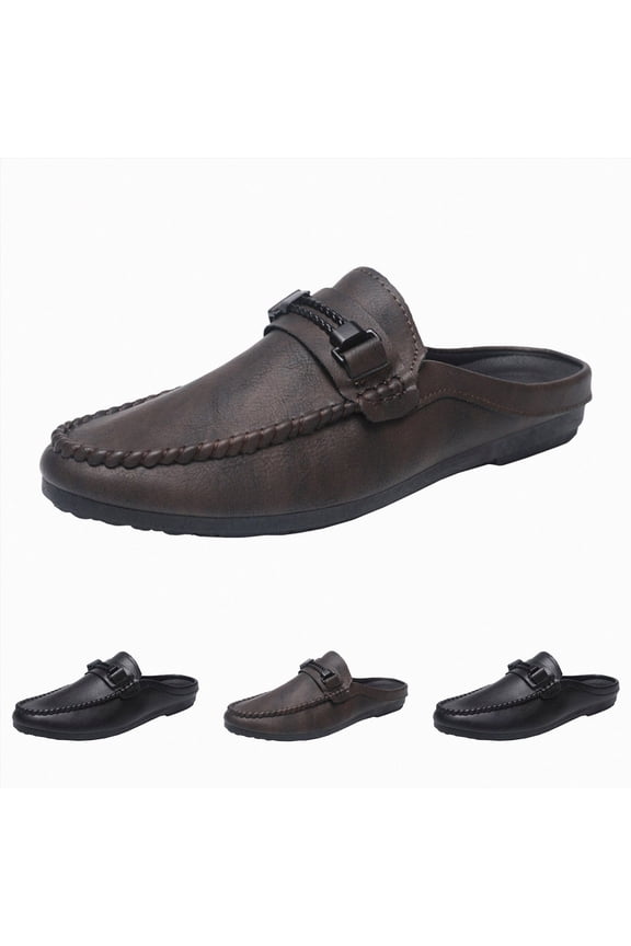 Mules for Men Penny Loafers Comfortable Dressy Slip on Backless Flat Slides Slippers Lightweight Walking Casual Boat Shoes Black Size 9.5