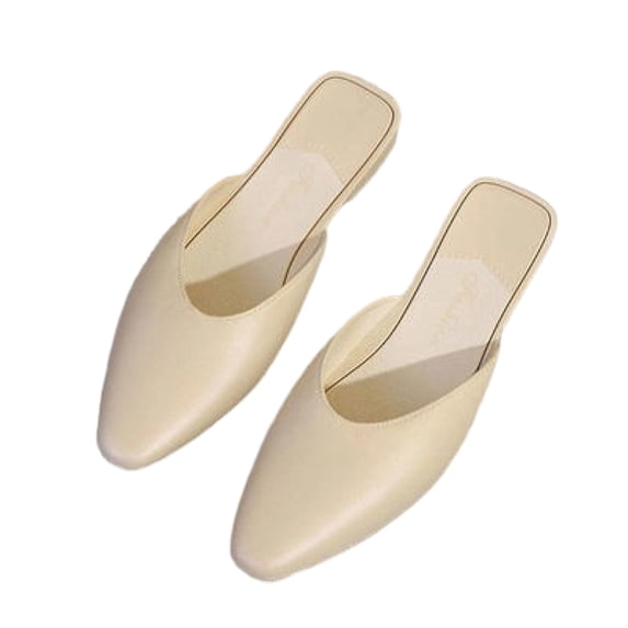 Mules for Woman Comfortable Pointed Toe Backless Loafers Flat Mule Business Casual Shoes Slides Slip on Beige 36