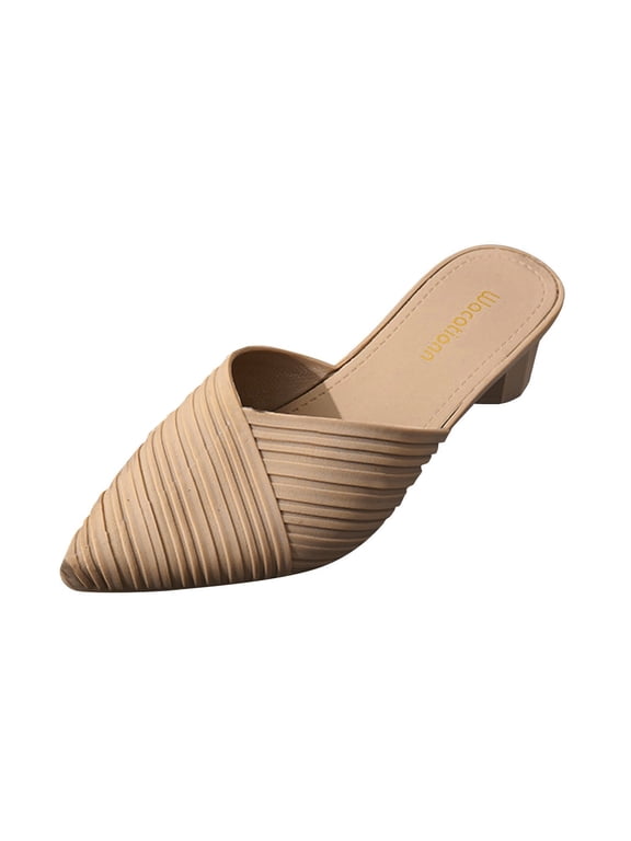 Mules for Woman Flats Weave Pattern Closed Toe Backless Mules Low Block Heel Dress Shoes Slip on Slides Casual Shoes,36