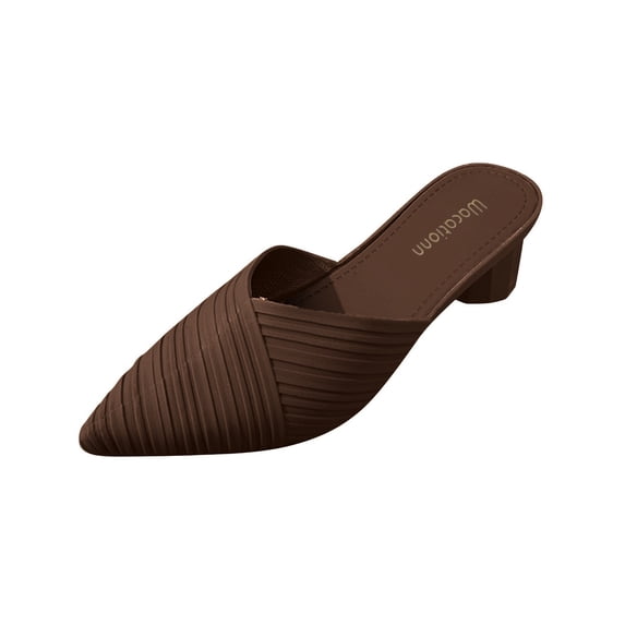 Mules for Woman Flats Weave Pattern Closed Toe Backless Mules Low Block Heel Dress Shoes Slip on Slides Casual Shoes,37