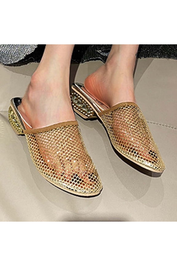 Mules for Woman Pointed Toe Women's Comfort Slides Lightweight Sandals Elegant Slip On Casual Walking Slippers Gold 9
