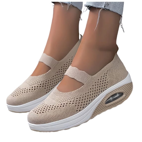 Mules for Women 2026 Backless Walking Sneakers Mesh Air Cushion Orthopedic Arch Support Slip on Shoes Breathable Closed Toe Slides Beige Size 7