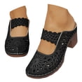 thumbnail image 1 of Mules for Women Bohemian Hollow out Closed Toe Heeled Sandals Summer Casual Slip on Slides Breathable Orthopedic Shoes Black Size 8.5, 1 of 6