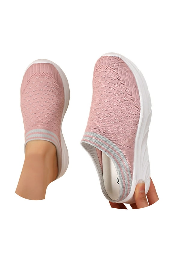 Mules for Women Fashion Woven Sneakers Slip on Walking Shoes Lightweight Breathable Comfortable Casual Flats