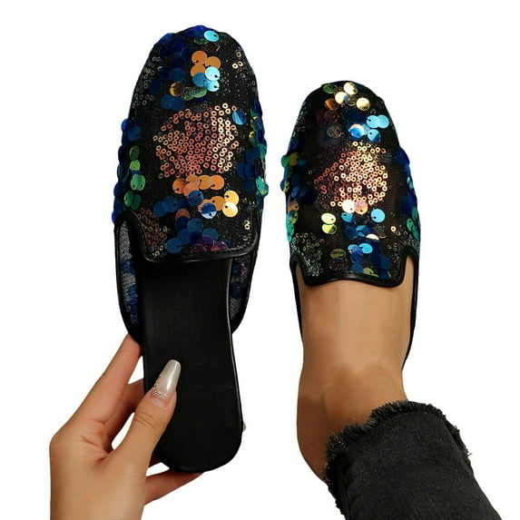 Mules for Women Glitter Bling Slip On House Slippers Casual Walking Shoes Dress Shoes for Summer
