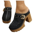 thumbnail image 1 of Mules for Women Lug Sole Platform High Heels Slip on Backless Sandals Boho Flower Hollow out Breathale Summer Dress Shoes Slippers Black Size 7.5, 1 of 6