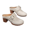 thumbnail image 1 of Mules for Women Retro Leather Closed Toe Chunky Heeled Sandals Fashion Buckle Strap Backless Heels Casual Slides Beige Size 8.5, 1 of 7