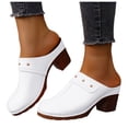 thumbnail image 1 of Mules for Women Round Closed Toe Heeled Sandals Slip on Chunky Heels Fashion Casual Slides Retro Leather Backless Dress Shoes White Size 9.5, 1 of 5
