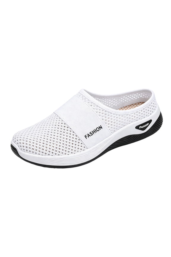 Mules for Women Slip On Closed Toe Sandal Wide Width Breathable Clogs Orthopedic Walking Shoes Backless Sneakers with Arch Support White Size 9.5