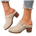 thumbnail image 1 of Mules for Women Suede Closed Toe Chunky Heel Orthopedic Sandals Fashion Buckle Strap Casual Backless Heels Slip on Slides Beige Size 9, 1 of 8