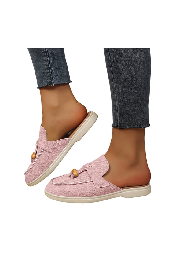 Mules for Women Suede Fringe Slip on Backless Loafers Casual Slides Sandals Memory Foam Scuff Slippers Pink Size 7