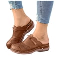 thumbnail image 1 of Mules for Women Thick Sole Orthopedic Sandals Splice Leather Closed Round Toe Hollow out Slip on Slides Walking Shoes Brown Size 7.5, 1 of 7