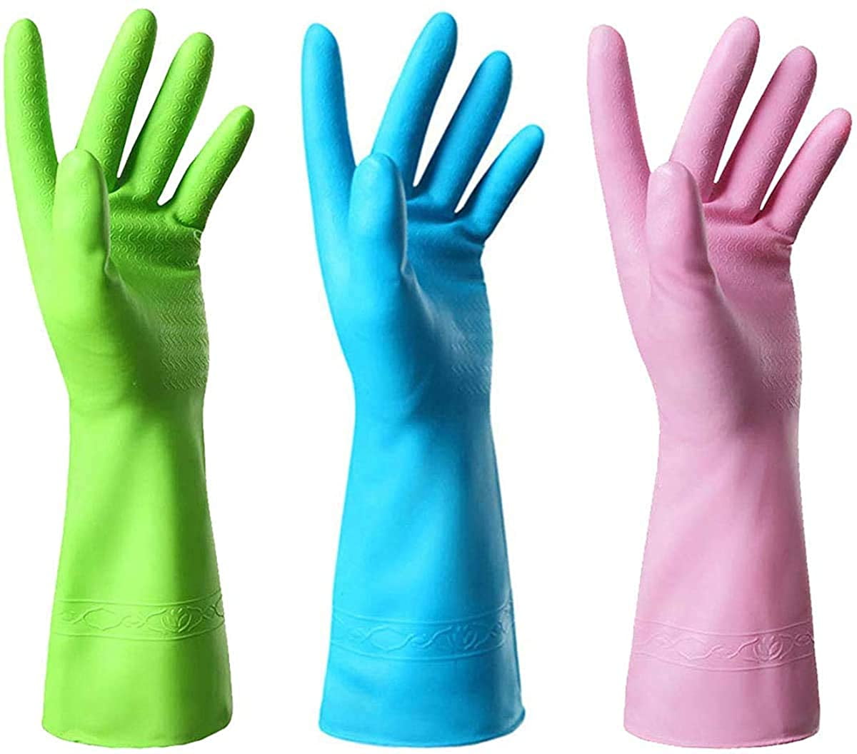 2x 3M Scotch Brite Latex Dish Washing Rubber Kitchen Gloves with hooks.