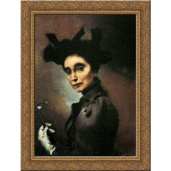 Mulher com Luneta 24x18 Gold Ornate Wood Framed Canvas Art by Columbano Bordalo Pinheiro