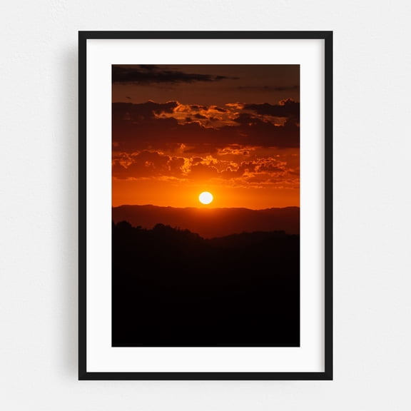 Mulholland Sunset 01 - Los Angeles California Photography Sunset Nature Landscape Scenic Mountain Summer Autumn Black Framed Wall Art Print 5 x 7 inches