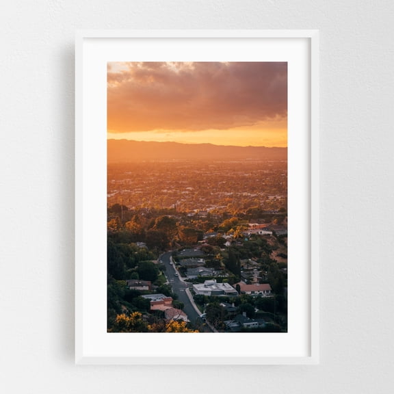 Mulholland Sunset 04 - California Photography Sunset Scenic Landscape City Nature Travel Poster Autumn White Framed Wall Art Print 5 x 7 inches