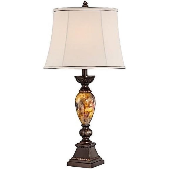 Mulholland Traditional Table Lamp 30" Tall Brown Gold Faux Marble Aged Bronze Off-White Fabric Oval Shade Decor for Bedroom Living Bedside Nightstand Home Office Kids Room$$Tools & Hardware Other