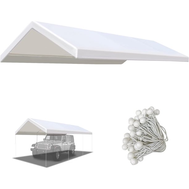 Muliti Size Carport Replacement Canopy Garage Top Tarp Shelter Cover w Ball Bungee Cords