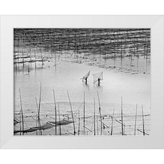 Muliani Hartojo, Angela 18x15 White Modern Wood Framed Museum Art Print Titled - Catching Small Shrimp 2