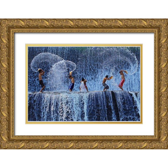 Muliani Hartojo, Angela 24x17 Gold Ornate Wood Framed with Double Matting Museum Art Print Titled - Playing With Splash