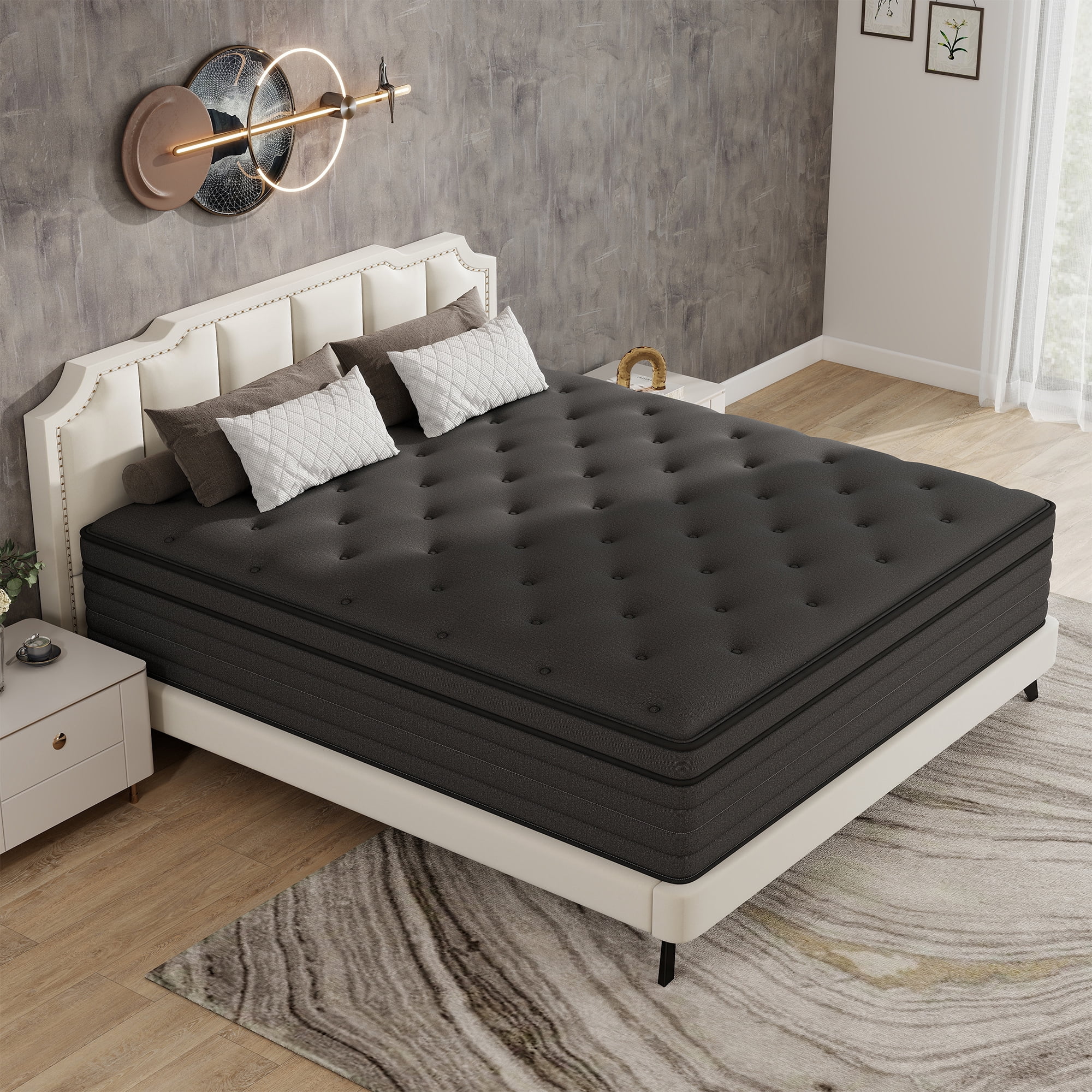 Mulinature 14 Inch Pressure Relief Twin Memory Foam Mattress Individual Pocket Spring Mattress