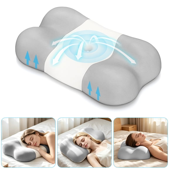 Mulinature 1 Pcs Memory Foam Pillow, Cloud-Shaped Ice-Silk Pillow, Multi-Functional Anti-Wrinkle Pillow Suitable For Side And Stomach Sleeping, With An Ice Silk Cooling Pillowcase,Light gray
