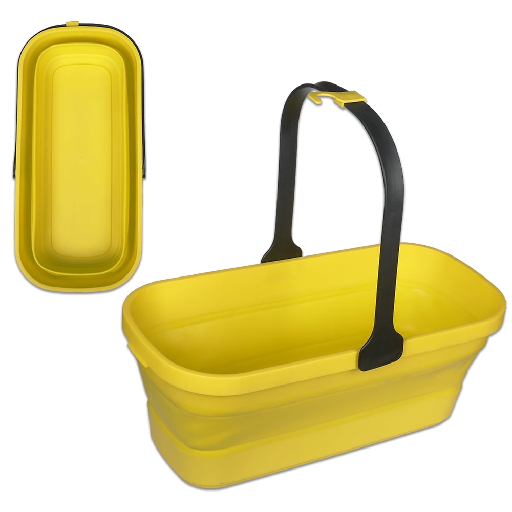 Muling Portable Collapsible Plastic Mop Bucket with Handle,10L Cleaning Bucket,Yellow