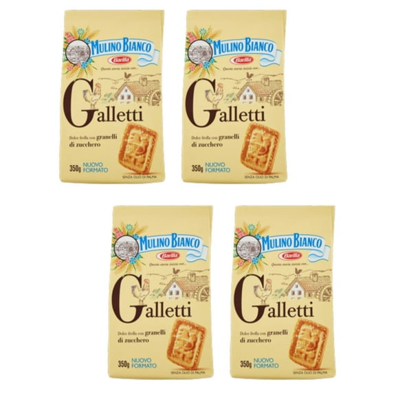 Mulino Bianco: "Galletti" shortbread with HYZ01 sugar granules - 12.3 Oz (350g) Pack of 4[ Italian Import ]