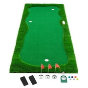 Mulinsonfly 10x5ft Golf Putting Green Mat - Professional Practice Mat with 3 Steel Cups, 2 Slope Pads & Non-Slip Base, Indoor/Outdoor Turf Mat Simulates Real Green Roll