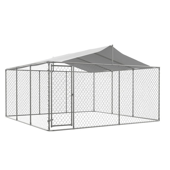 Mulinsonfly Heavy-Duty Outdoor Dog Kennel 157.2" x 157.2" x 91.2" with Lockable Door & Waterproof Roof for Yard & Farm
