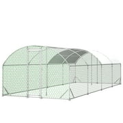 Mulinsonfly Large Walk-In Metal Chicken Coop - Galvanized Steel Predator-Proof Poultry Run with Waterproof Cover & Lockable Door for Backyard Farm(10' L x 26' W x 6.56' H)