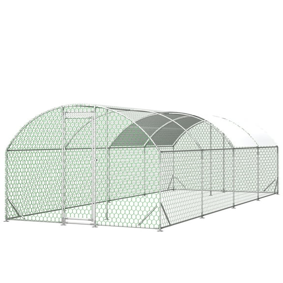 Mulinsonfly Large Walk-In Metal Chicken Coop - Galvanized Steel Predator-Proof Poultry Run with Waterproof Cover & Lockable Door for Backyard Farm(10' L x 26' W x 6.56' H)