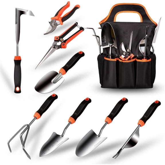 Mulitfunctional Garden Tools Set with Gloves and Garden Shears, Complete Garden Tools Kit for Pruning, Stainless Steel Hand Tool Set for Planting, Weeding and Outdoor Garden Care,Black