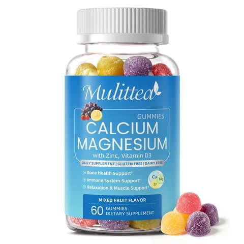 Mulittea Calcium, Magnesium and Zinc Gummies with Vitamin D3 - Supports Bone Health & Immune Function - Dietary Vitamin Supplements for Women, Men & Teens