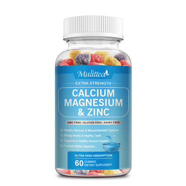 Mulittea Calcium, Magnesium and Zinc Gummies with Vitamin D3 - Supports Bone Health & Immune Function - Dietary Vitamin Supplements for Women, Men & Teens