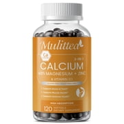 Mulittea Calcium Magnesium Zinc with Vitamin D3, Bone & Teeth Support Supplement, Supports Heart & Immune Health, 120 Capsules