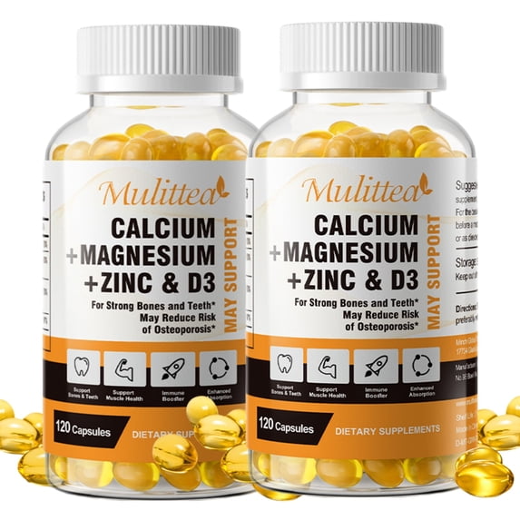 Mulittea Calcium Magnesium Zinc with Vitamin D3, Bone & Teeth Support Supplement, Supports Heart & Immune Health, Easy to Swallow, 240 Capsules