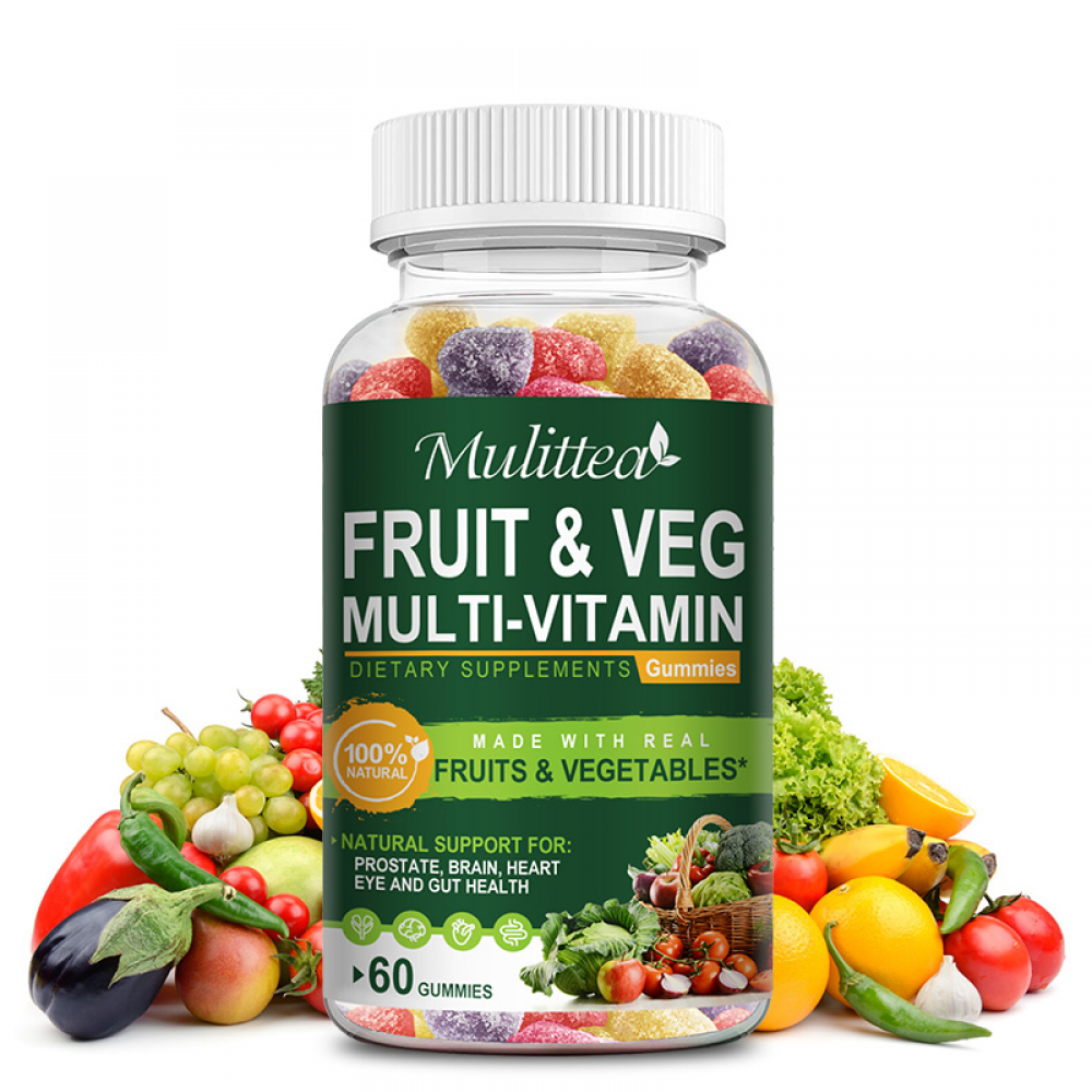 Mulittea Fruits and Veggies Supplement - Fruits and Vegetables Gummies (60 gummies), Fruit & Herbs, Fruit and Vegetable, Non-GMO, Pectin-Based, Gluten-Free