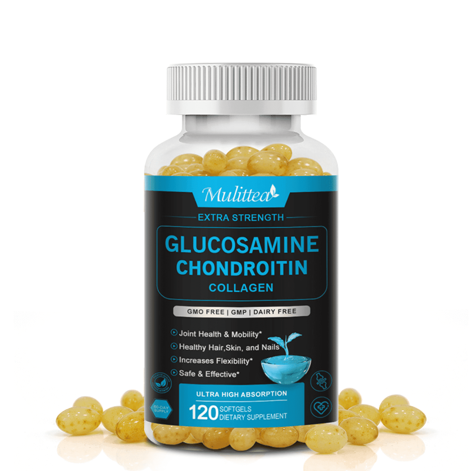 Mulittea Glucosamine Chondroitin MSM Complex - Joint Support Supplement,Antioxidant Properties - 120 Capsules