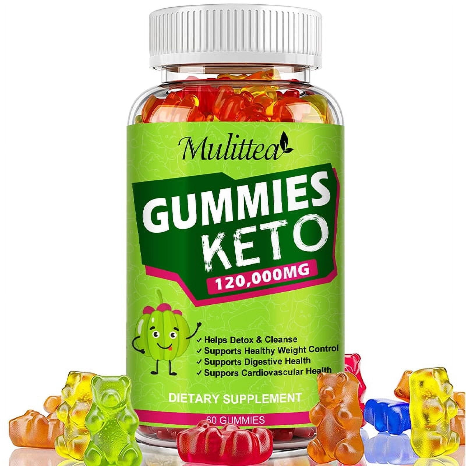 Mulittea Keto Gummies,120000mg ACV for Fat Burning Weight Loss Diet Supplement,60 Count