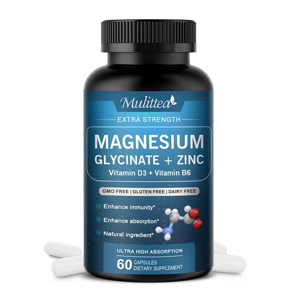 Mulittea Magnesium Glycinate, Zinc Supplement 500mg Boost for Adults