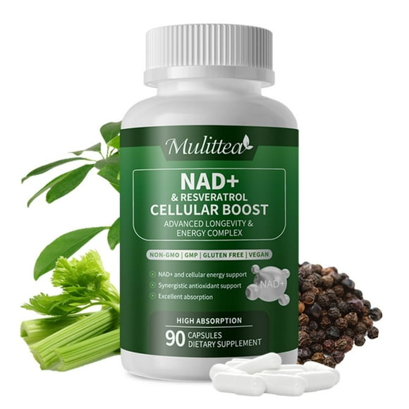 Mulittea Nicotinamide Riboside Complex Capsules with Quercetin, Resveratrol, NAD+ Supplement, 90 Vegan Capsules for Cellular Energy Support & Metabolic Health