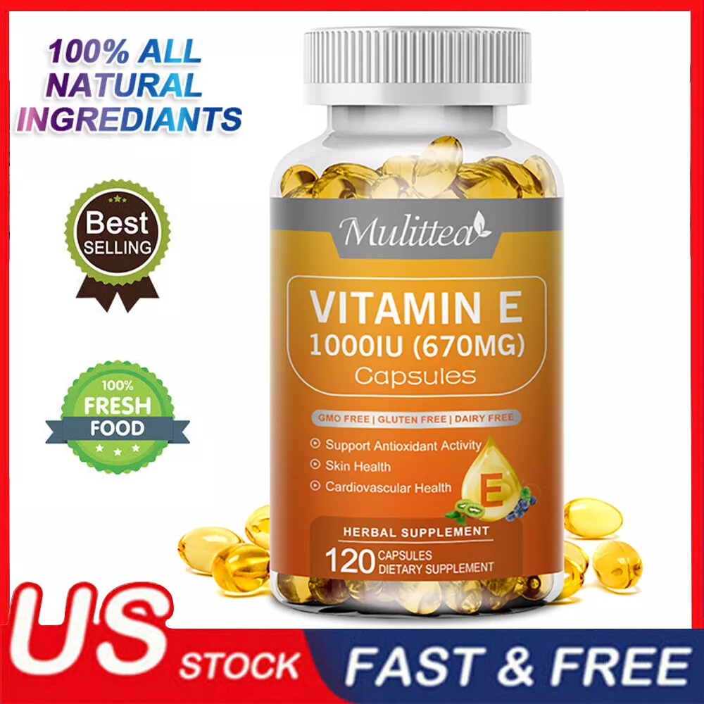 Mulittea Vitamin E 1000 IU 120 Softgel Capsules, Skin Immune Support