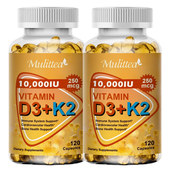 Mulittea Vitamin D3 & K2 Supplement with 10000 IU D3 and 250 MCG K2, Support Bone & Joint Health, Immunity Support, 240 Vegetarian Capsules