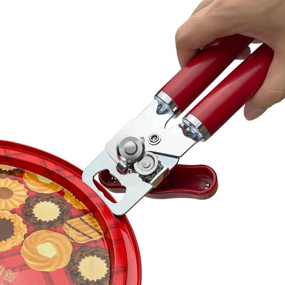 Mulk Carbon Stainless Steel Manual Can Opener, Soft Touch Handle, Built-In Bottle Opener, Red